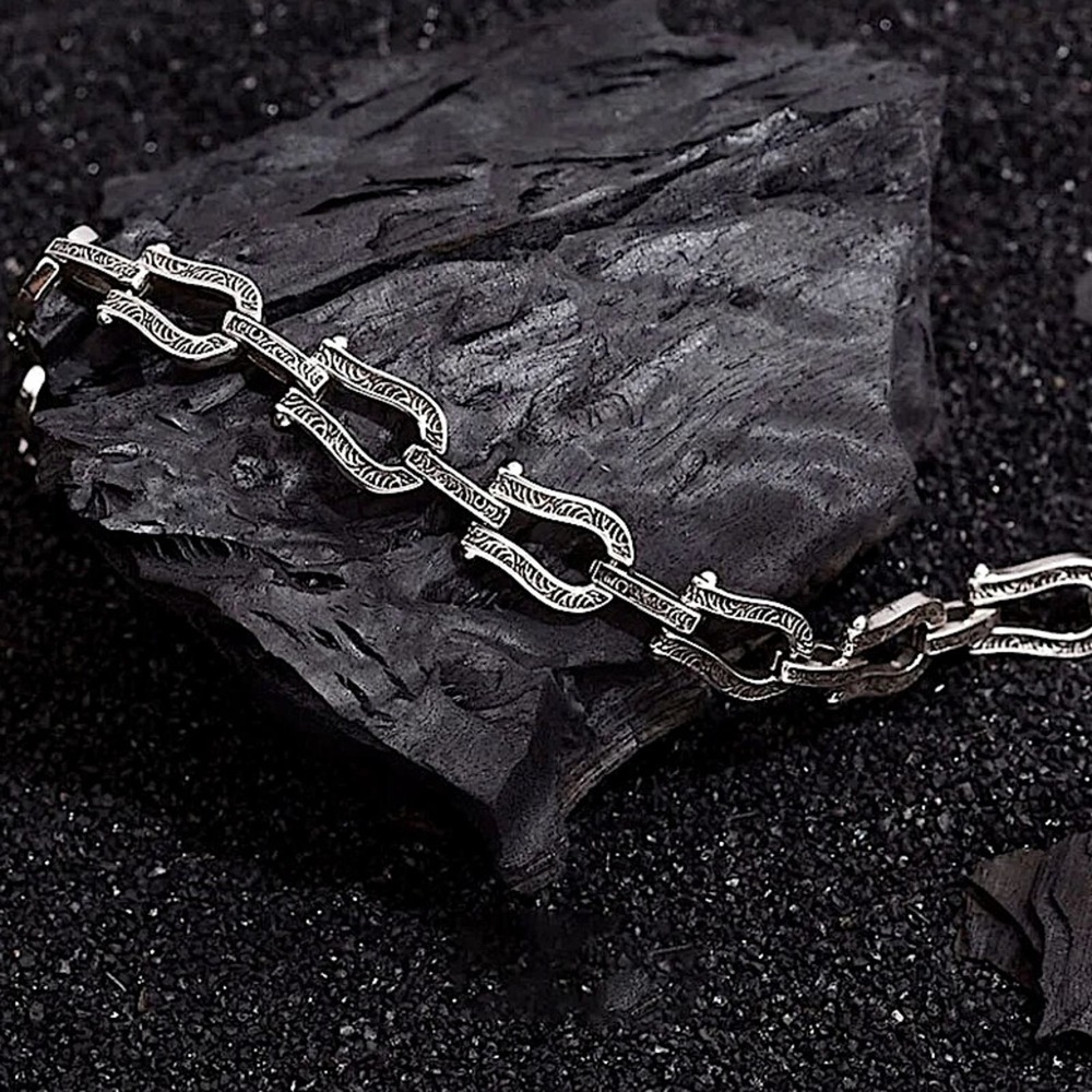 Sterling Silver Horseshoe engraved Bracelet HorseBit Snaffle Bit D Ring Stirrup - Picture 4 of 4